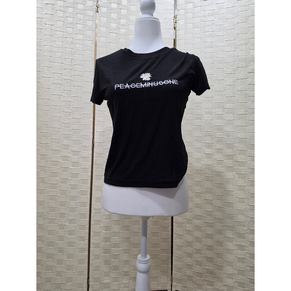Peaceminusone Black Graphic T-Shirt Daisy Logo Embroidered XL